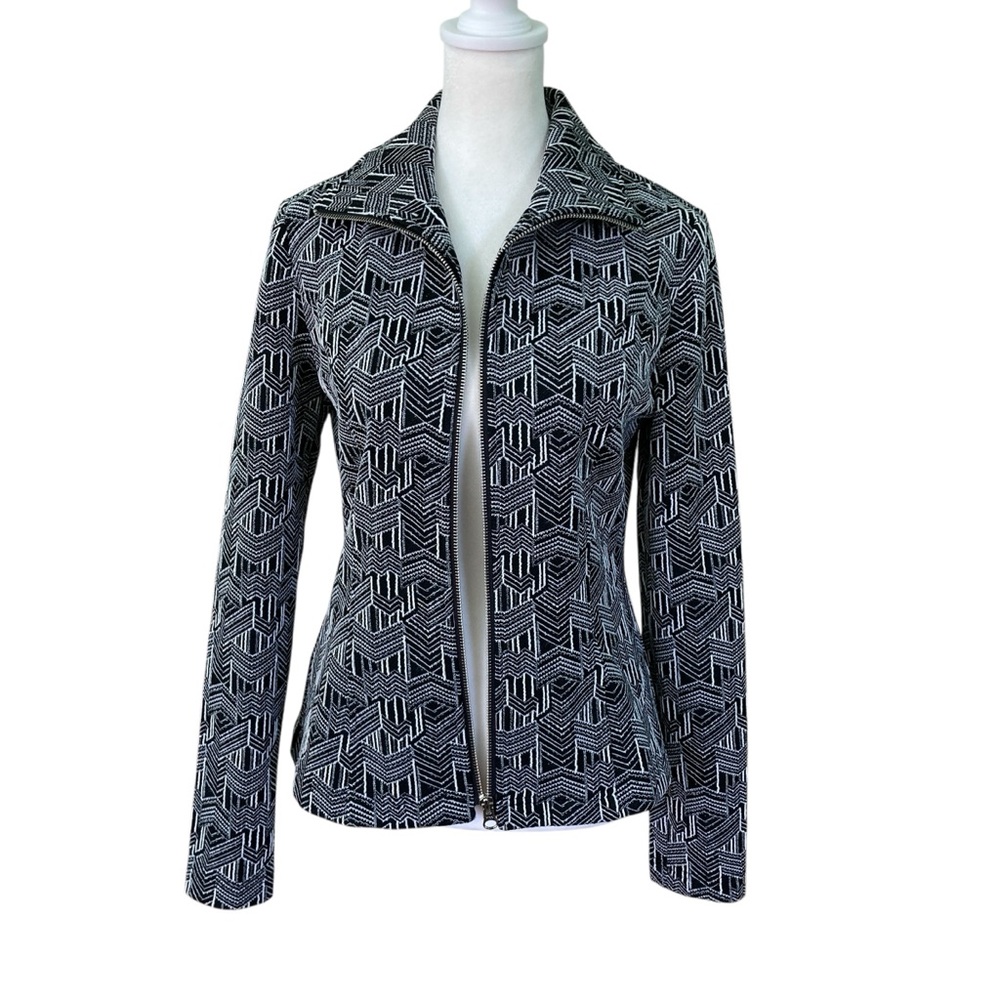 Clara Sun Woo Full Zip Jacket Black & White Textured Artsy Career (Size‎ XS)